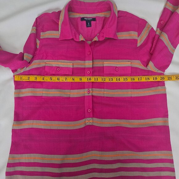 Old Navy Pink Stripe Chest Pockets Button Front Long Sleeve Shirt Women's Medium - Picture 13 of 16